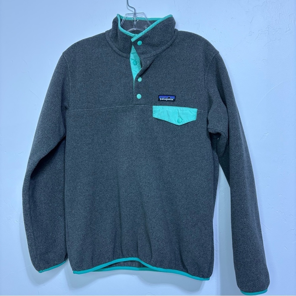 Patagonia Synchilla Women's Small Pullover Fleece Jacket Aqua Gray DAMAGE